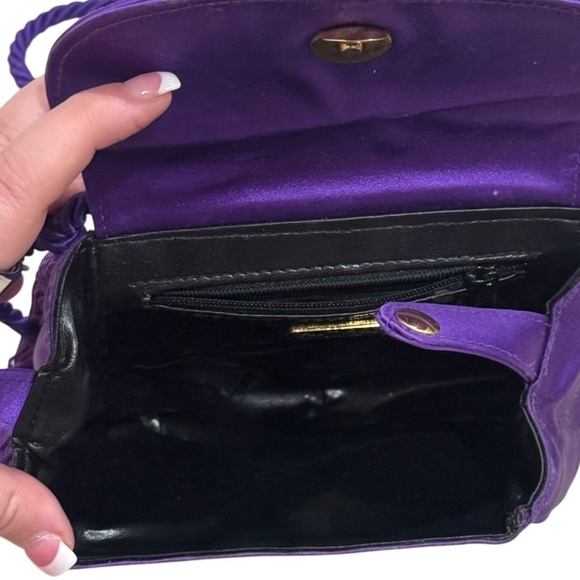 Saks Fifth Avenue Royal Purple Satin Mini Purse with Rhinestone Detailing - Picture 7 of 11
